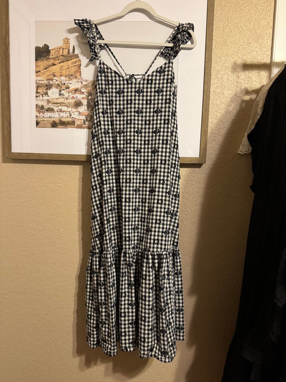 Madewell ruffle-hem tent midi dress in clip gingham size 12